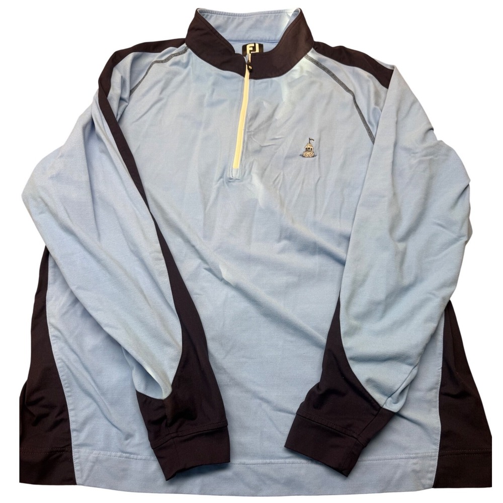 FootJoy Mens XXL Quarter Zip Golf Pullover Light Blue Navy Long Sleeve